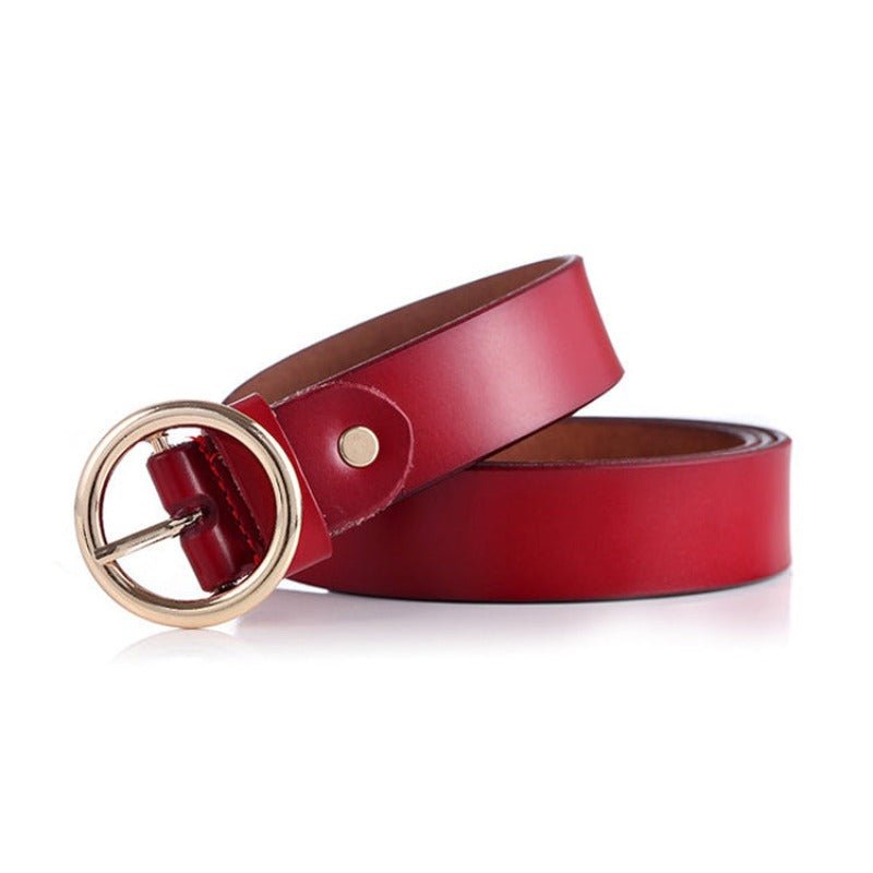 Round Buckled Genuine Cow Leather Belt for Women - Ideal Place Market