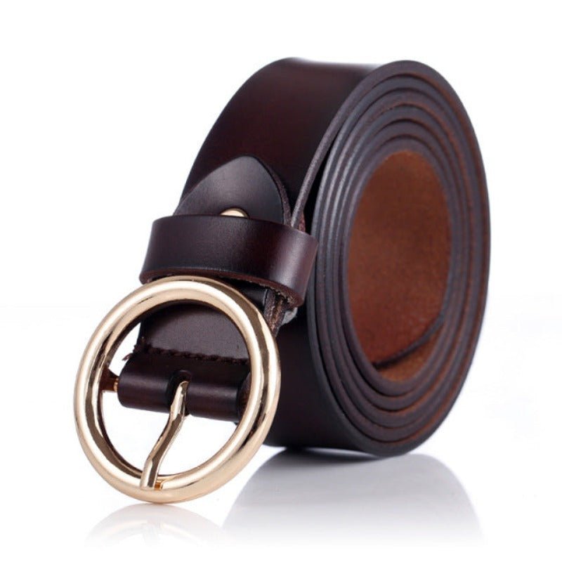 Round Buckled Genuine Cow Leather Belt for Women - Ideal Place Market