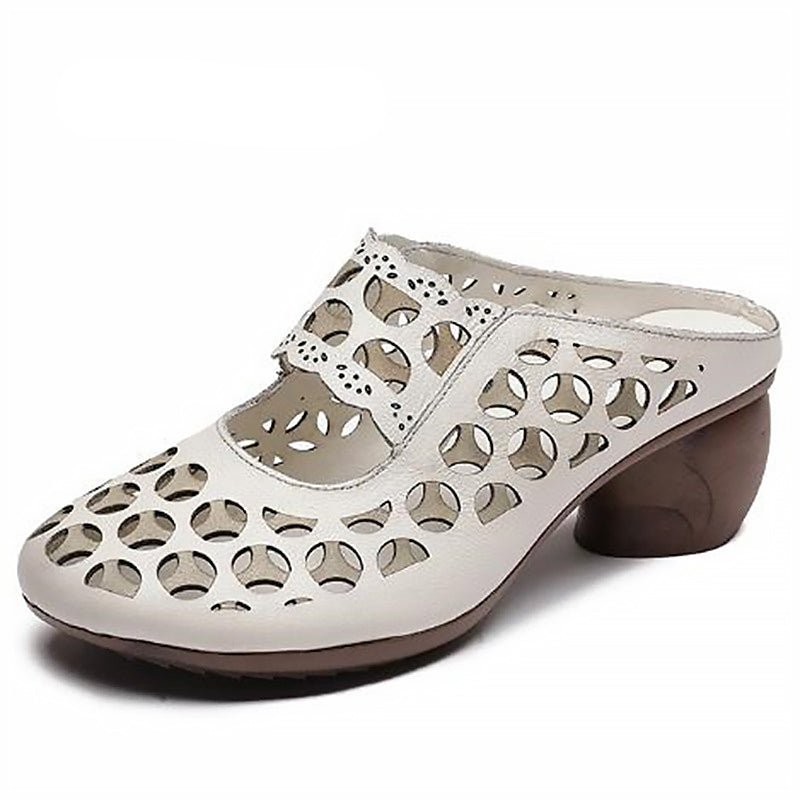 Round-Toe Premium Etched Cowhide Leather Clogs - Ideal Place Market