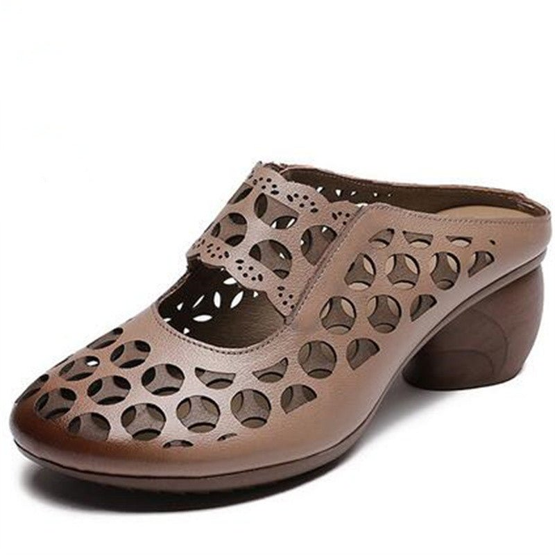 Round-Toe Premium Etched Cowhide Leather Clogs - Ideal Place Market