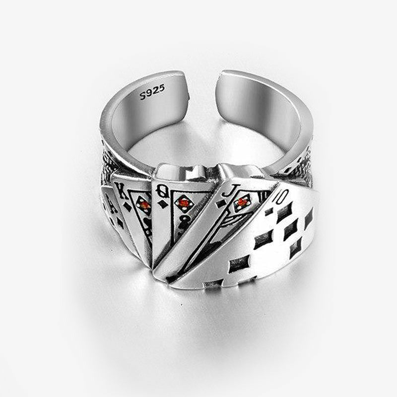 Royal Flush Poker Ring in 925 Silver and Red Corundum - Ideal Place Market