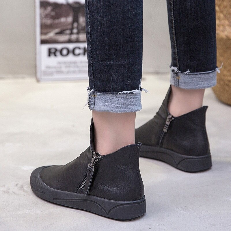 Ruched Genuine Leather Rubber Bottom Ankle Booties - Your Choice of Lining - Ideal Place Market
