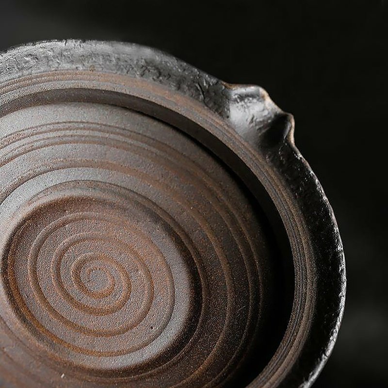 Rustic Handmade Circular Ceramic Teapot Tray with Rattan Mat - Ideal Place Market
