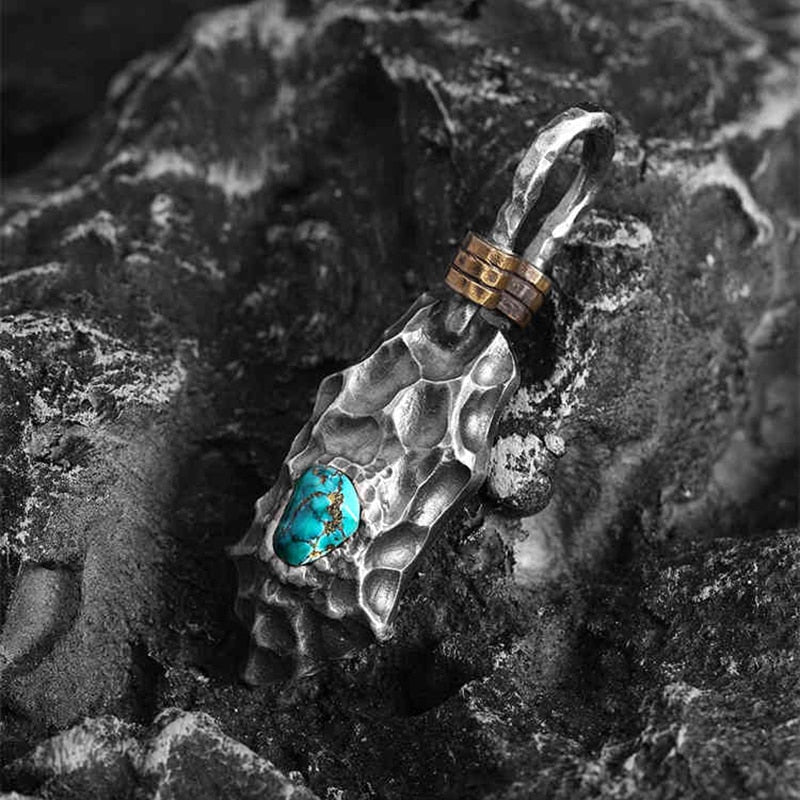 S925 Nugget Necklace Pendant with Inlaid Turquoise 24g - Ideal Place Market