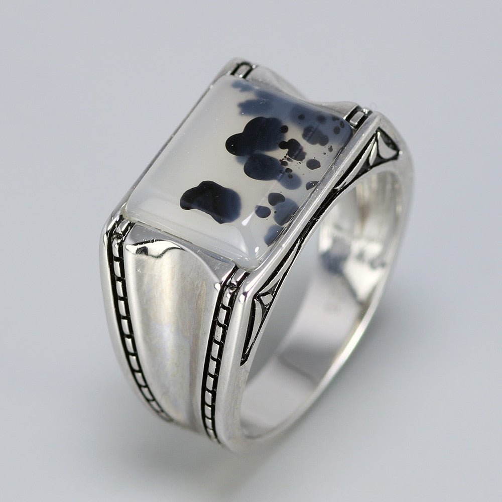 S925 Silver Ring with Natural White Onyx Center Stone - Ideal Place Market
