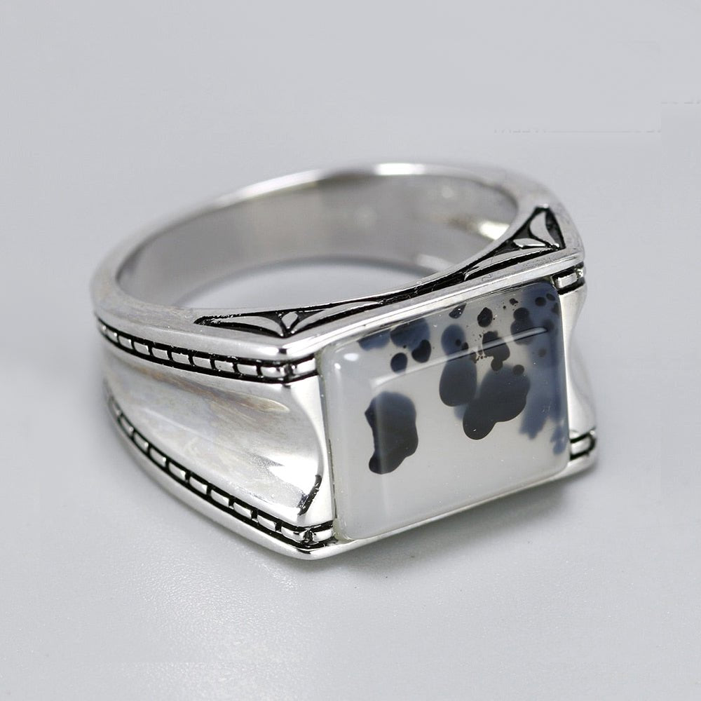 S925 Silver Ring with Natural White Onyx Center Stone - Ideal Place Market