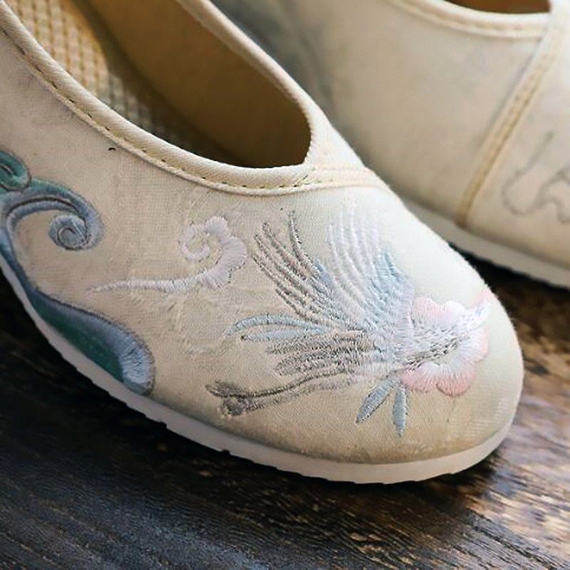 Sea & Crane Traditional Embroidered Canvas Round Toe Mary Janes - Ideal Place Market