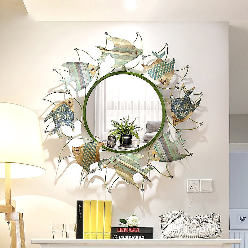 Seaside Fish Inspired Wrought Iron Hanging Mirror - Ideal Place Market