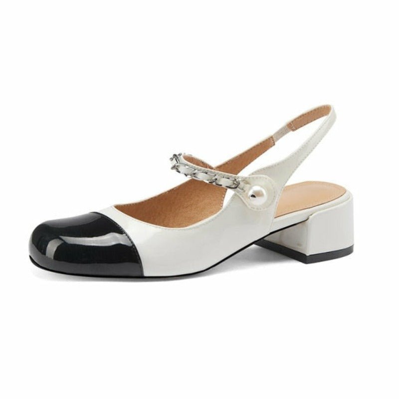 Sheepskin Lined Color Block Closed Toe Cowhide Leather Slingbacks - Ideal Place Market