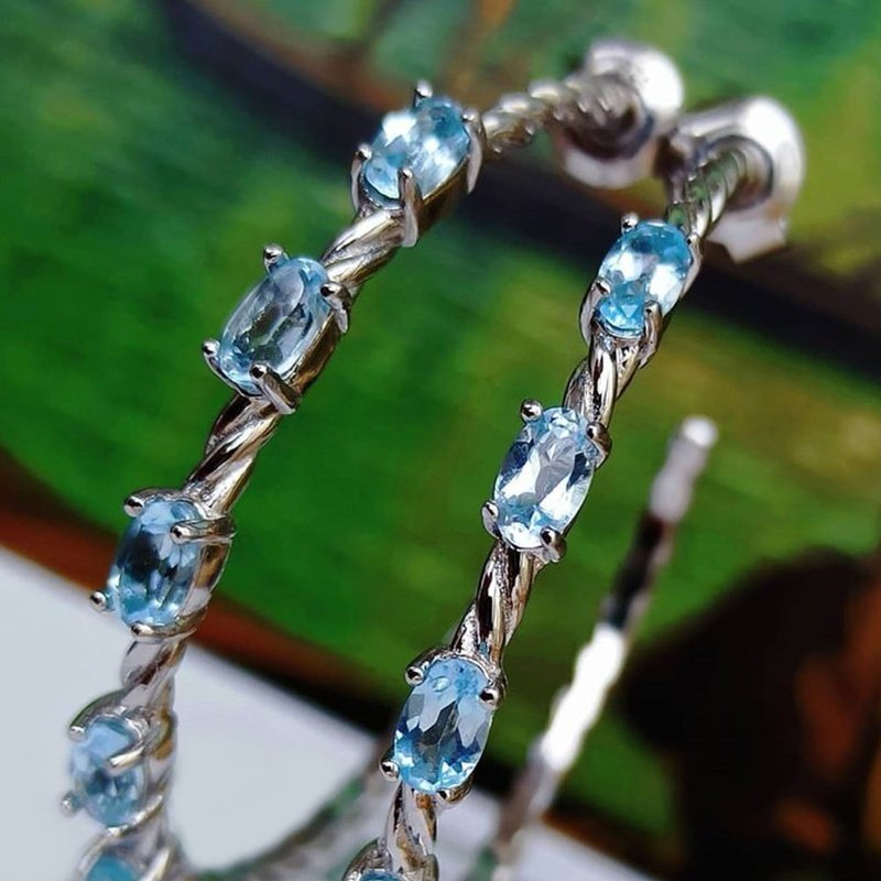 Sky Blue Topaz in Twisted S925 Silver Hoop Earrings - Ideal Place Market