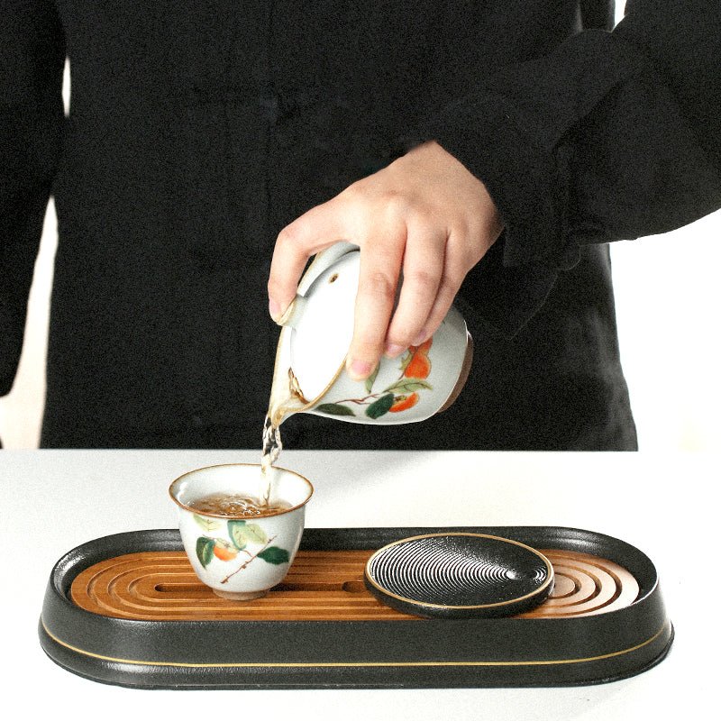 Soft Cornered Ceramic & Bamboo Teapot Tray - Ideal Place Market