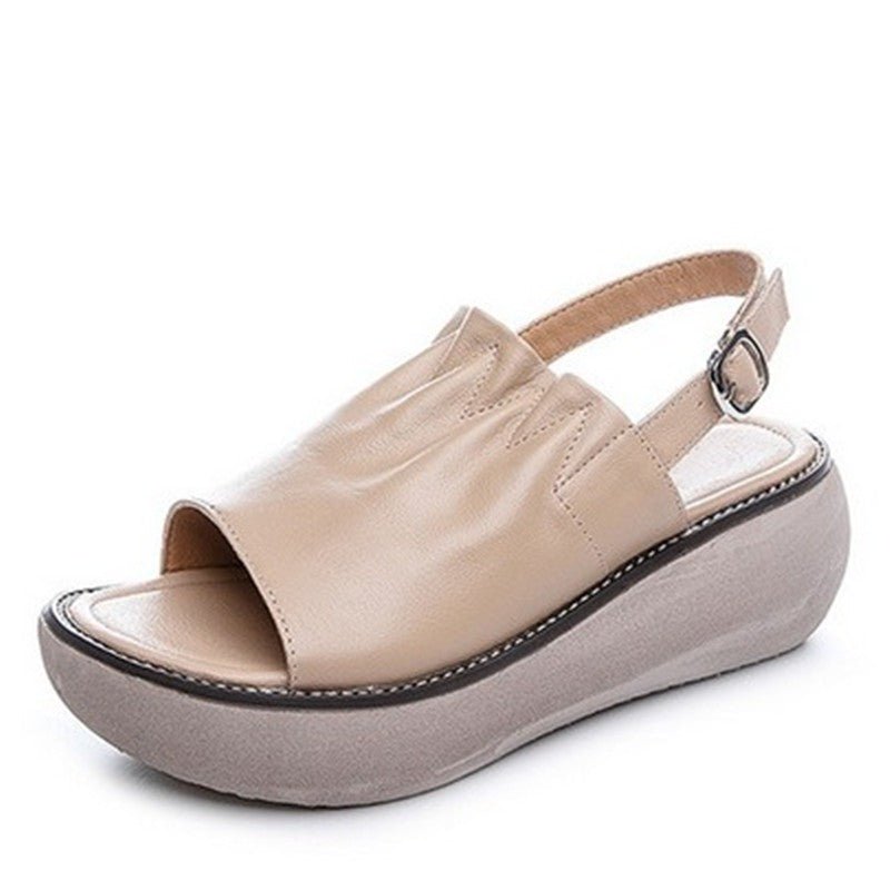 Soft Ruched Cowhide Platform Summer Comfort Sandals - Ideal Place Market