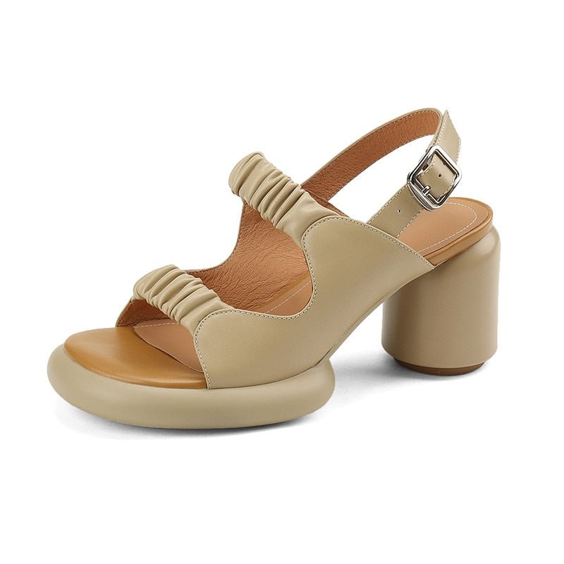 Soft Tanned Leather Comfort Sole Round Heel Sandals - Ideal Place Market