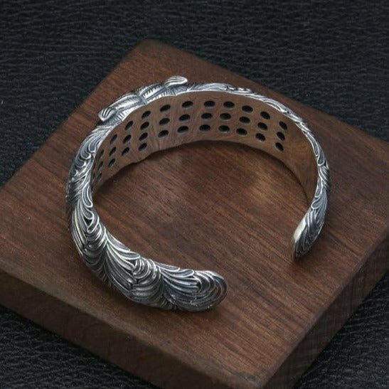 Solid Silver Crouching Tiger Cuff Bracelet - Ideal Place Market