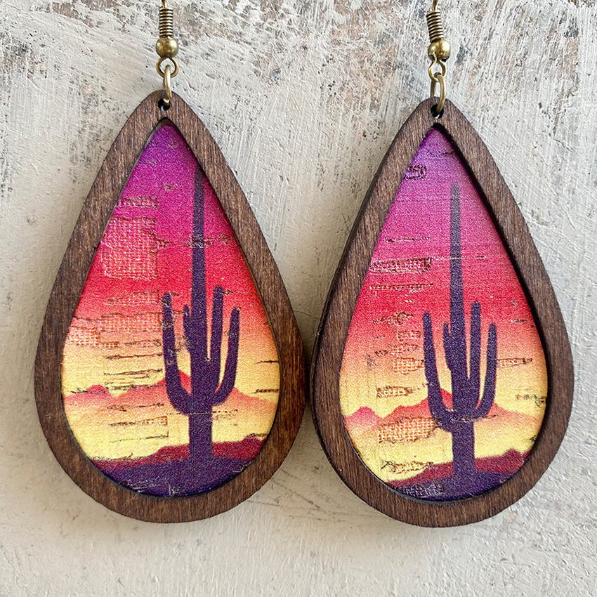 Southwest Themed Natural Cork & Wood Dangle Earrings - Ideal Place Market