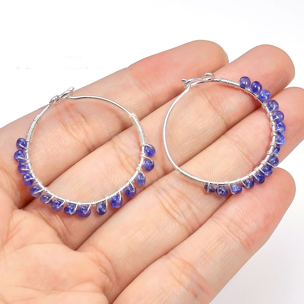 Stacked Natural Raw Sapphire Hoop Earrings - 4.9ct - Ideal Place Market