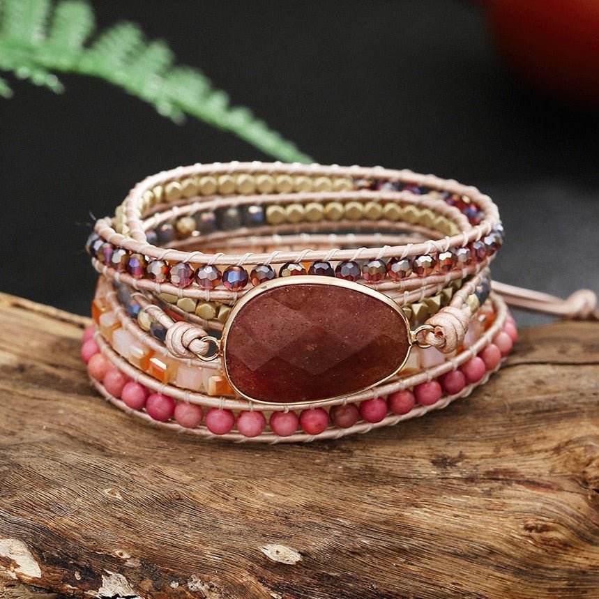 Strawberry Quartz & Natural Stone Wrap Bracelets - Ideal Place Market
