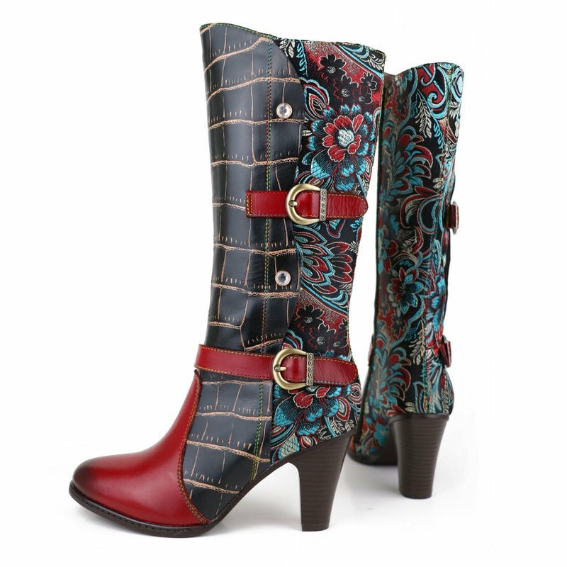 Stunning Embossed Cowhide Knee-High Boots - Ideal Place Market