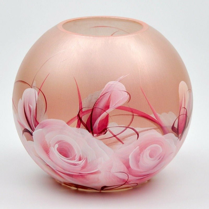 Swirling Pink Blooms Hand-Painted Glass Globe 6 inch Vase for Flowers - Ideal Place Market