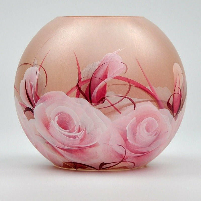 Swirling Pink Blooms Hand-Painted Glass Globe 6 inch Vase for Flowers - Ideal Place Market