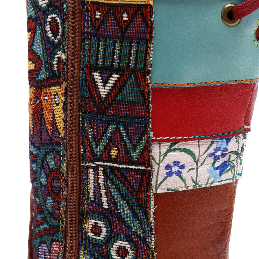 Tanned Leather & Southwestern Embroidered Rubber Bottom 
