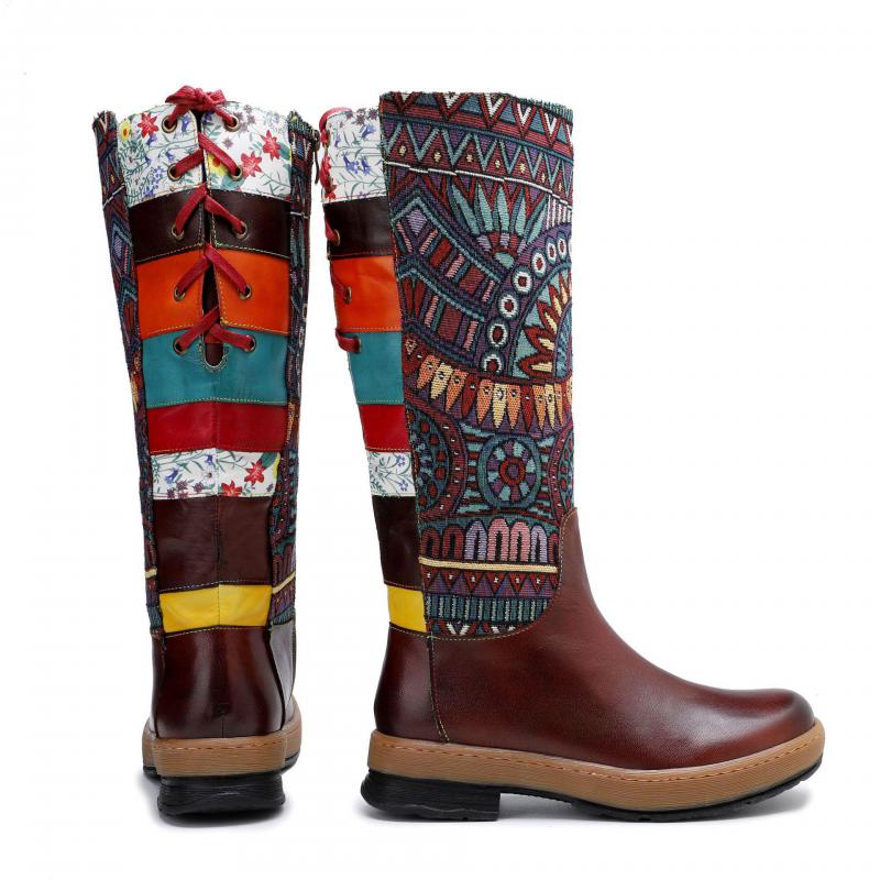 Tanned Leather & Southwestern Embroidered Rubber Bottom 