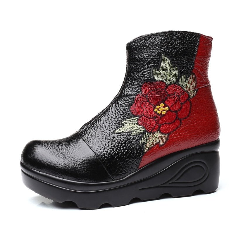 Tanned Pebble Cowhide Embroiered Winter Ankle Boots - Your Choice of Lining - Ideal Place Market
