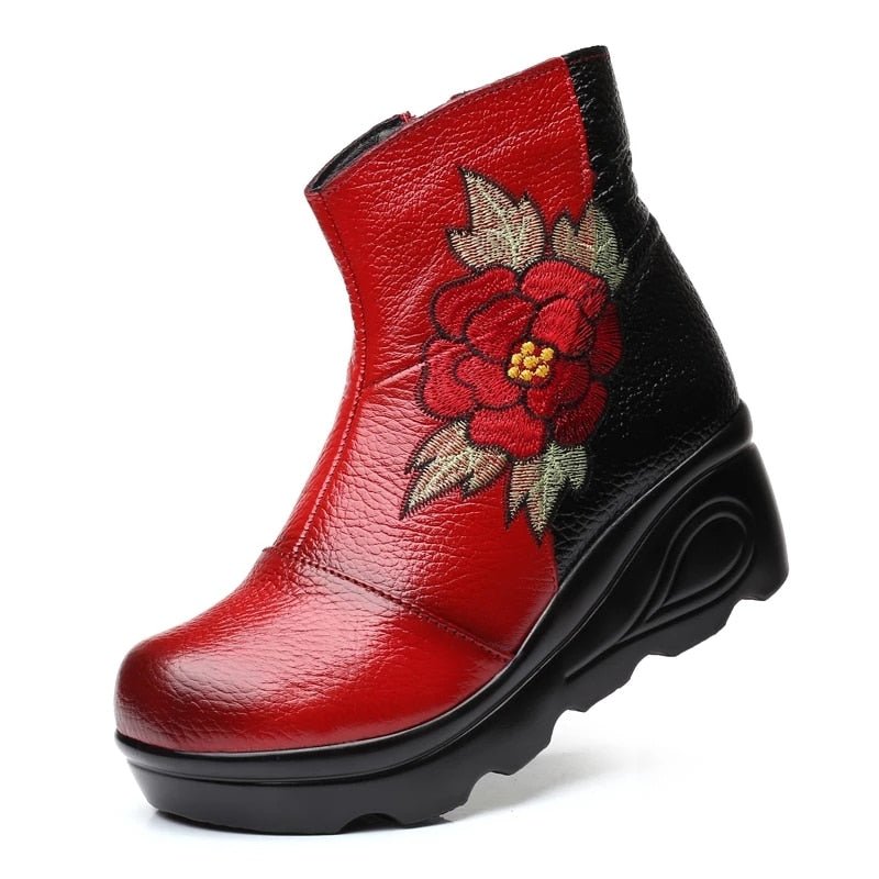 Tanned Pebble Cowhide Embroiered Winter Ankle Boots - Your Choice of Lining - Ideal Place Market