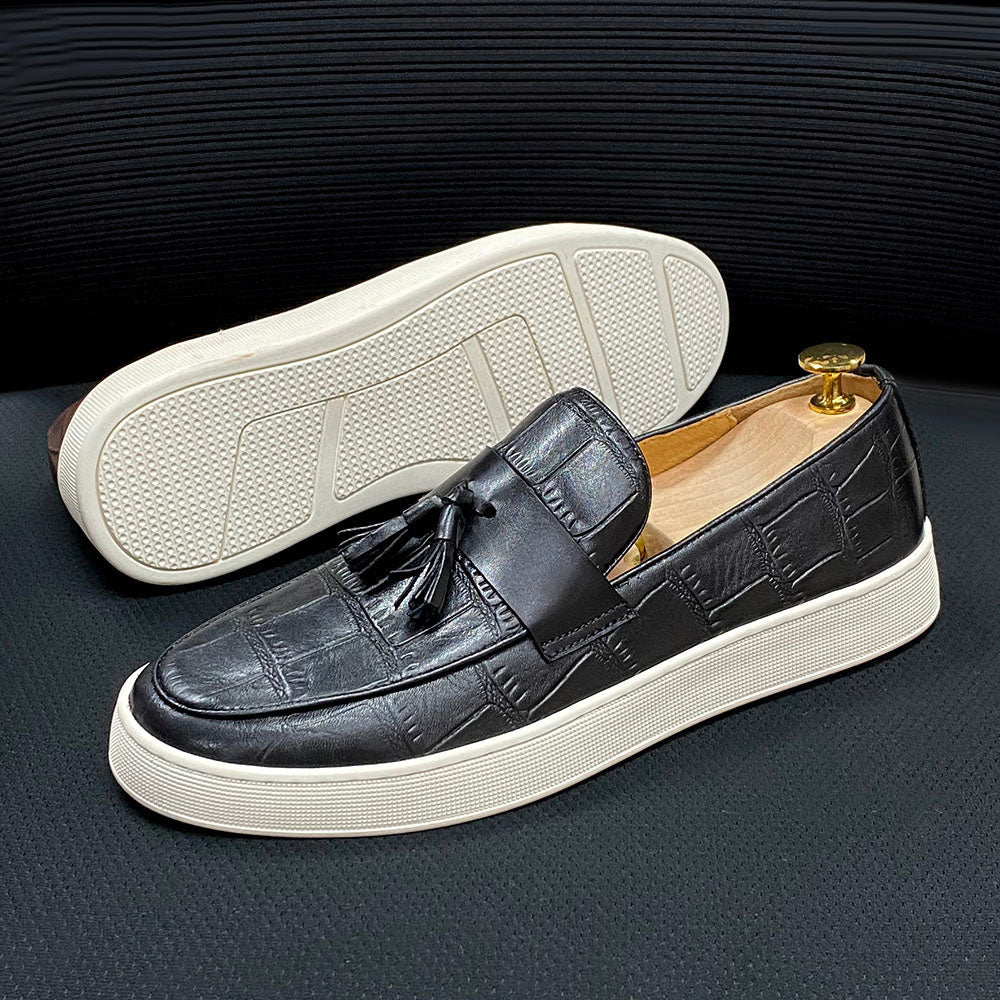 Tasseled Snake Embossed Leather Street Loafer for Men - Sizes 6.5-15 - Ideal Place Market