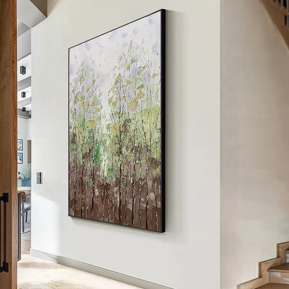 Textured 'Minimalist Forest' Hand Painting on Canvas - Ideal Place Market