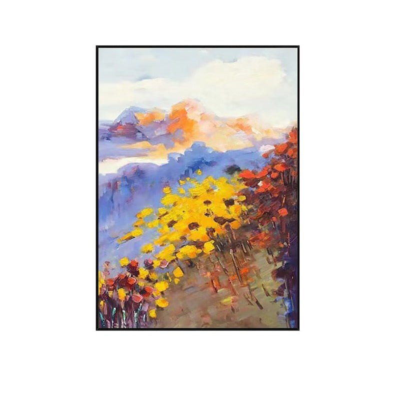 Textured Mountain Flowers Knife Painting on Canvas - Ideal Place Market