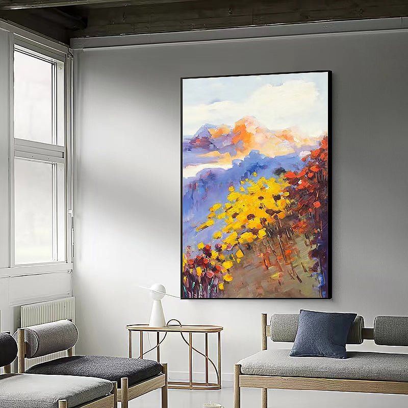 Textured Mountain Flowers Knife Painting on Canvas - Ideal Place Market