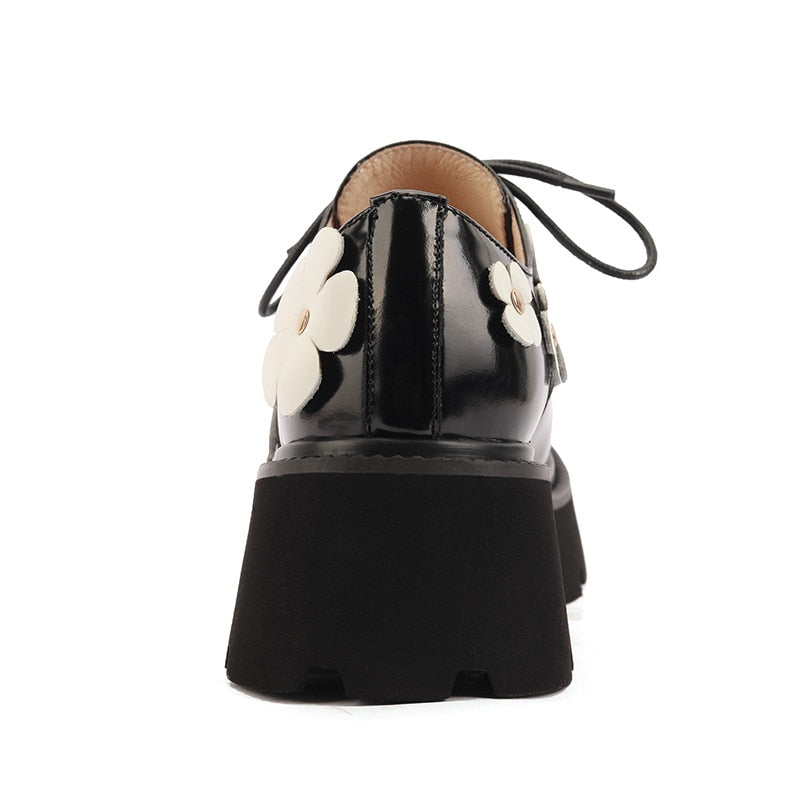 Thick Bottom Black Leather Loafers with White Leather Daisy 