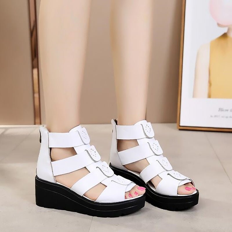 Thick Bottom Smooth Leather Roman Gladiator Platform Sandals - Ideal Place Market