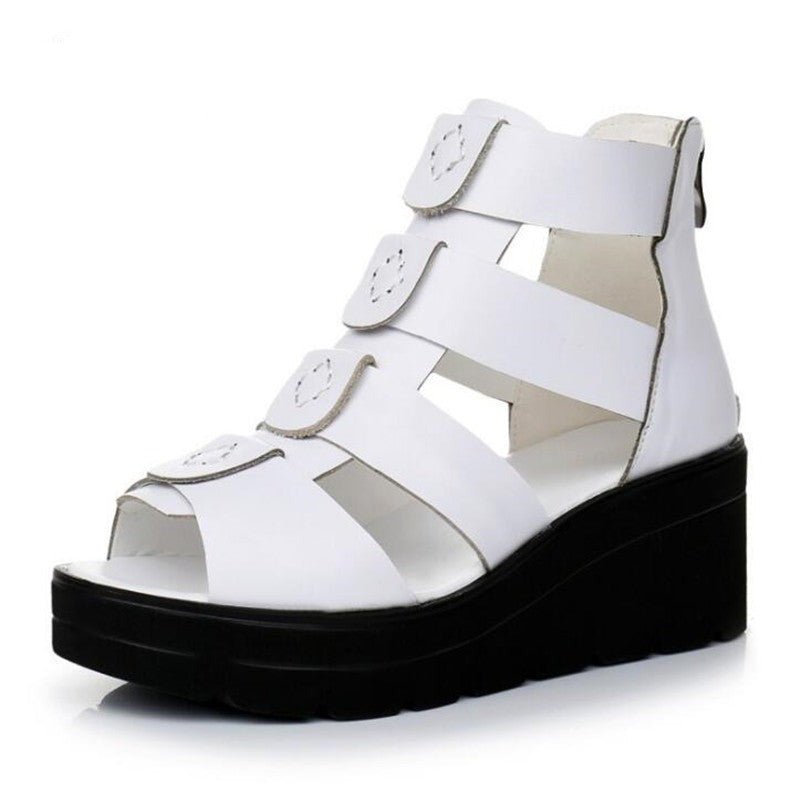Thick Bottom Smooth Leather Roman Gladiator Platform Sandals - Ideal Place Market