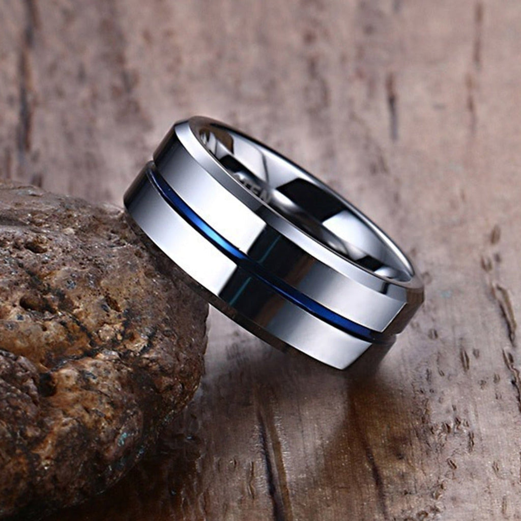 Thin Blue Line Tungsten Carbide Ring for Men - Ideal Place Market