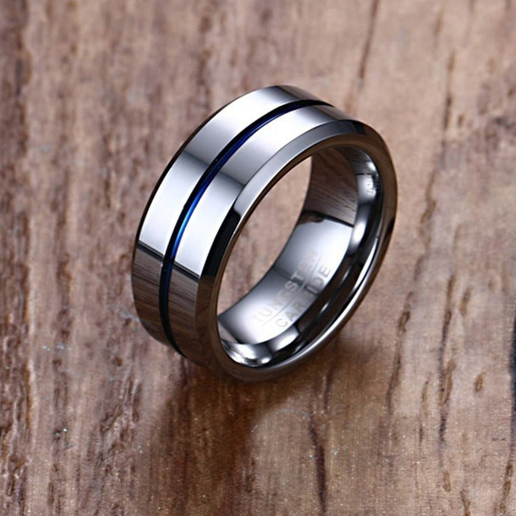 Thin Blue Line Tungsten Carbide Ring for Men - Ideal Place Market