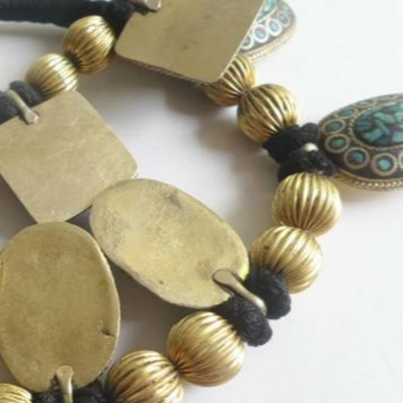 Tibetan Handmade Inlaid Brass Ching Stone Necklace - Ideal Place Market