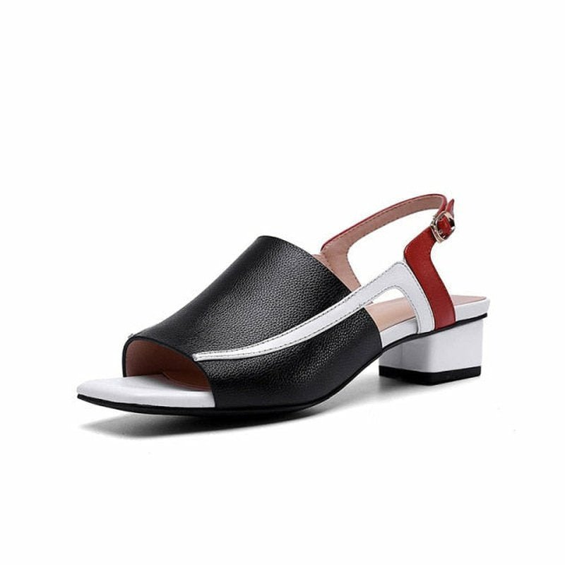Tri-Tone Color Block Low Heel Summer Open-Toe Dress Sandals - Ideal Place Market