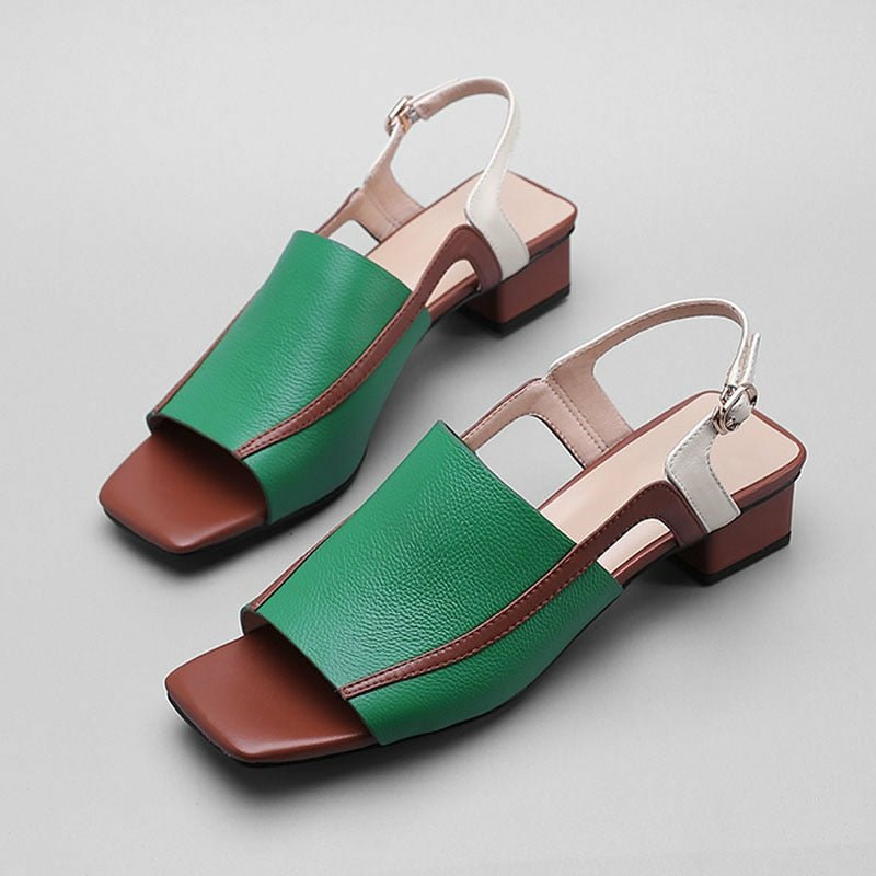 Tri-Tone Color Block Low Heel Summer Open-Toe Dress Sandals - Ideal Place Market