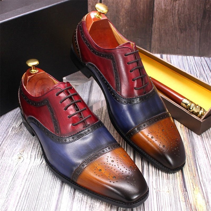 Tri-Tone Handmade Leather Dress Oxford Shoes - Ideal Place Market