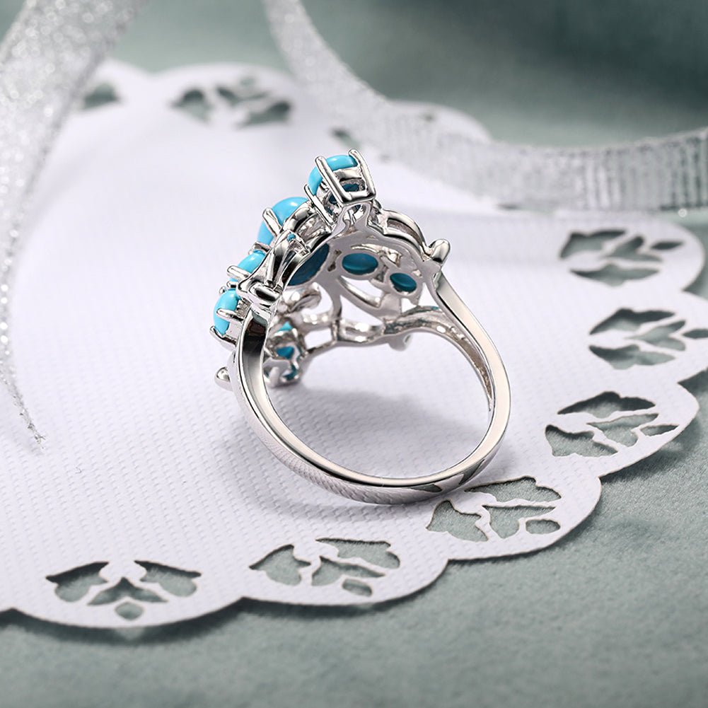 Turquoise Stones & Ornate S925 Silver Ring for Women - Ideal Place Market
