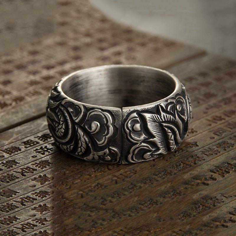 Twin Dragons Oxidized S999 Silver Ring - Ideal Place Market