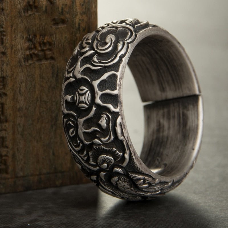 Twin Dragons Oxidized S999 Silver Ring - Ideal Place Market