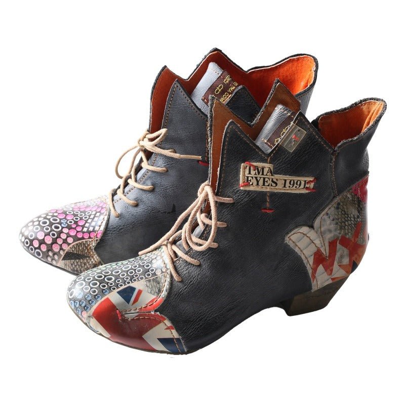 Union Jack Tanned Cowhide Leather Ankle Boots - Ideal Place Market