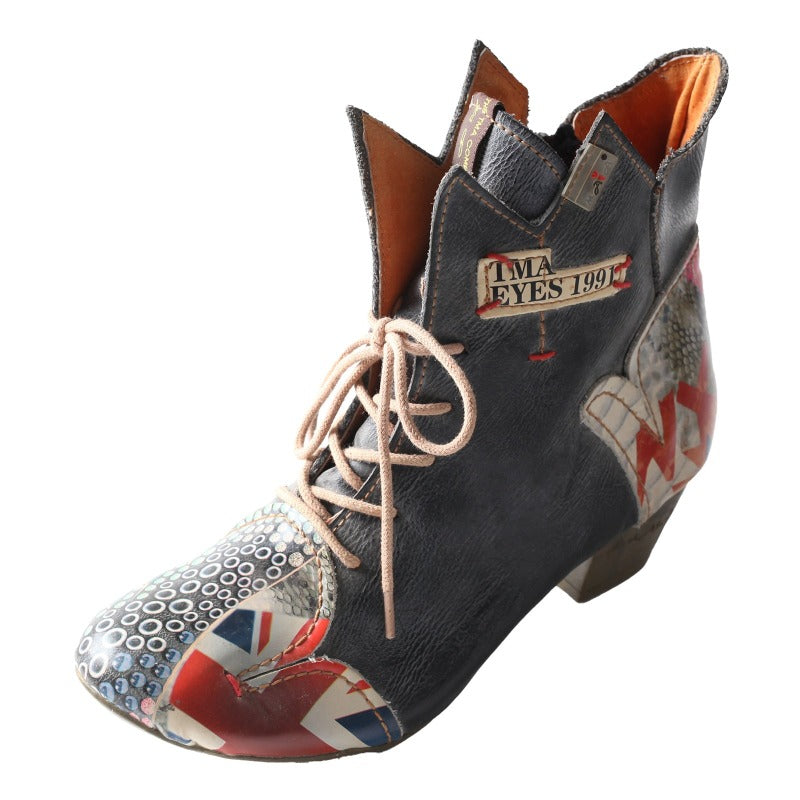 Union Jack Tanned Cowhide Leather Ankle Boots - Steel / 36