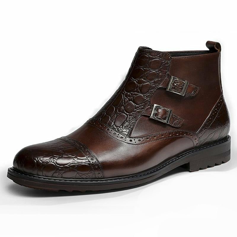 Updated Classic Brogue Cowhide Ankle Boots - Ideal Place Market