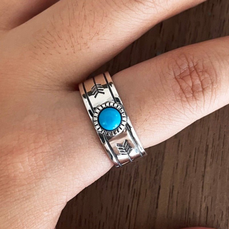 Western Inlaid Turquoise S925 Silver Rings - 2 Patterns - Ideal Place Market