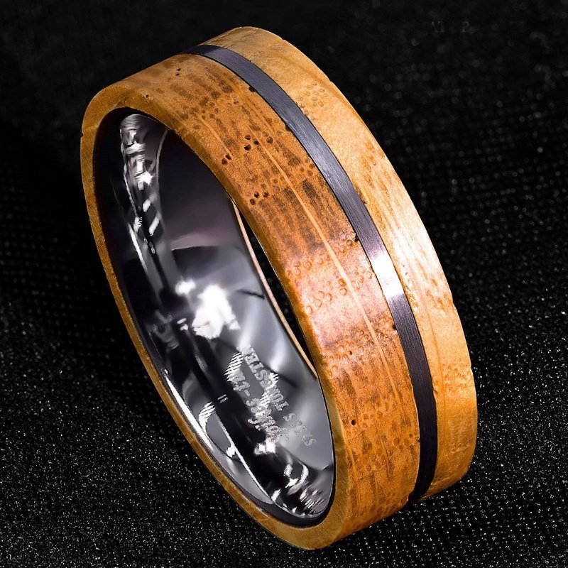 Whiskey Barrel Wood & Brushed Tungsten Ring for Men - Ideal Place Market
