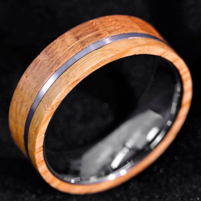 Whiskey Barrel Wood & Brushed Tungsten Ring for Men - Ideal Place Market